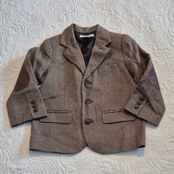 Janie and Jack boys 2T herringbone brown blazer EUC pockets sewn - Picture 1 of 6